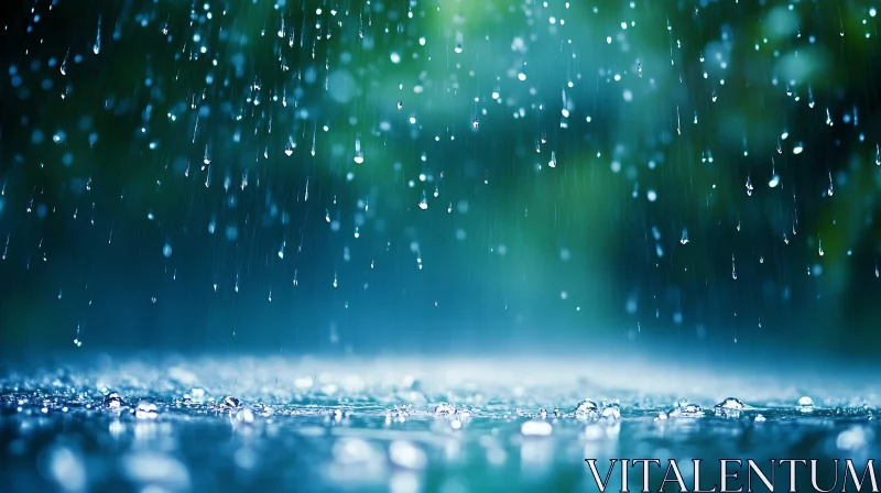 Tranquil Rain Droplets and Blurred Nature Scene AI Image