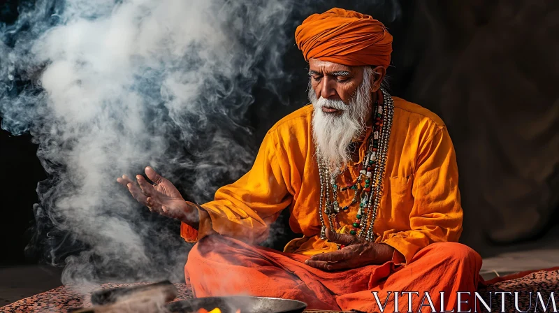 Meditative Man with Smoke AI Image