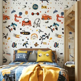 Playful Kids' Room Decor with Cars and Planes