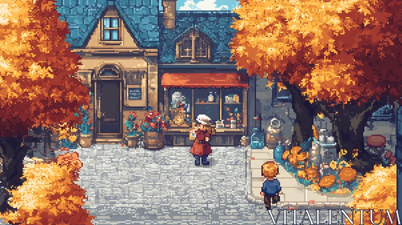 Pixel Town in Autumn AI Image