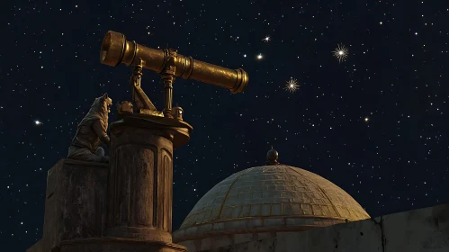 Night Watcher: Telescope and Starry Sky