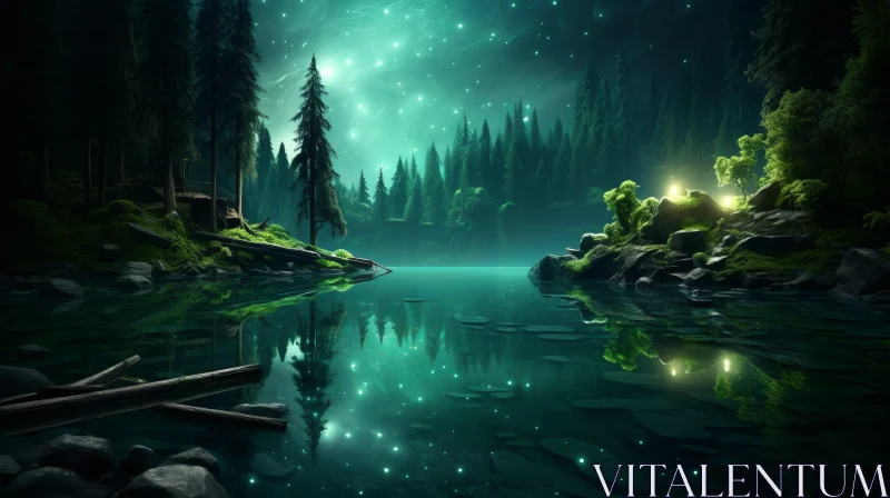 Enigmatic Forest with Stars: A Captivating 8k 3D Artwork AI Image