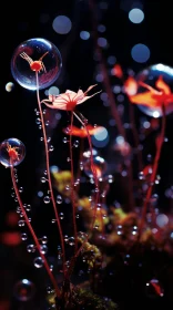Ethereal Water Bubbles and Red Flowers - Futuristic Psychedelia