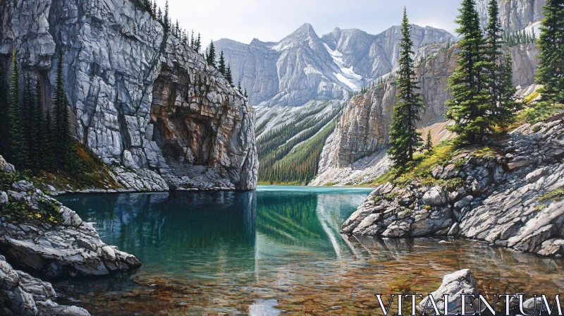 AI ART Majestic Mountain Landscape with Reflective Lake