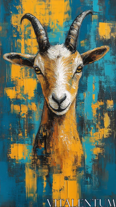 Modern Goat Painting with Geometric Accents AI Image