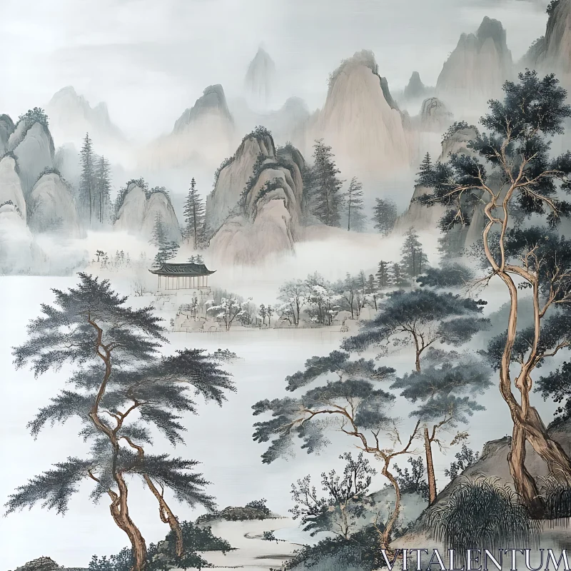 AI ART Serene Mountain Vista Painting