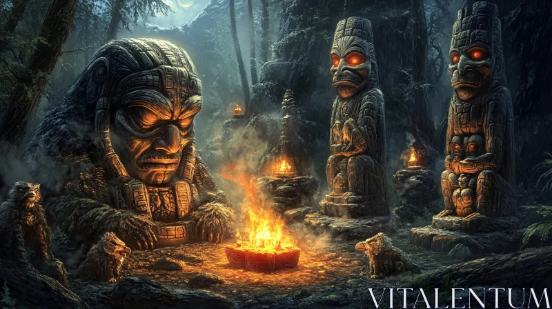 Ancient Totems by Firelight AI Image