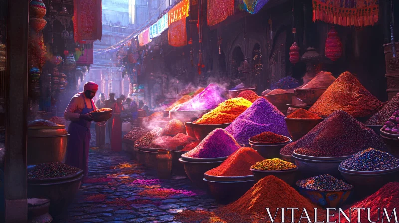 Colorful Indian Spice Bazaar AI Image