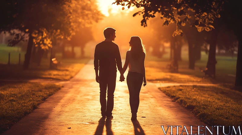 Silhouetted Lovers at Sunset AI Image