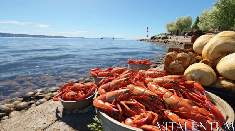 Freshly Harvested Crabs by the Ocean: A Fusion of Italian Landscape and Norwegian Nature AI Image