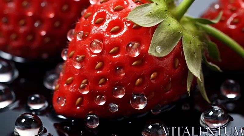 Strawberries Amidst Water Drops on Black Background AI Image