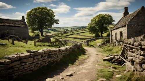Traditional British Landscape with Stone Houses and Path
