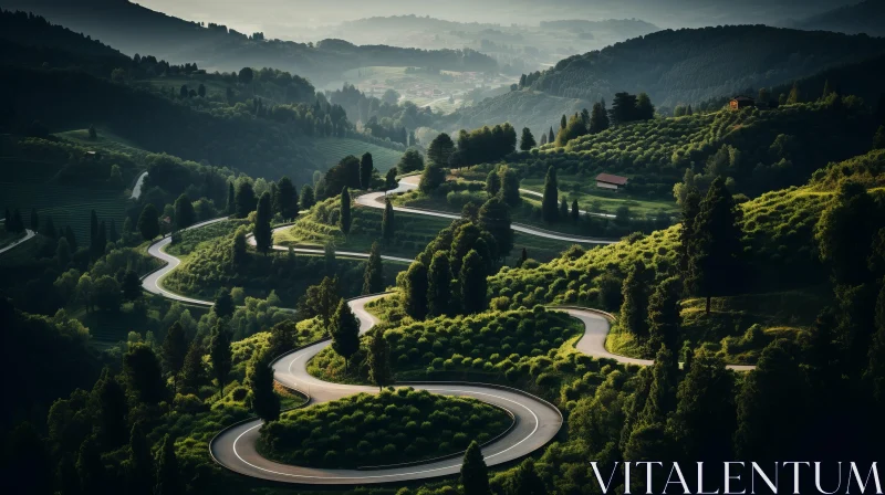 Winding Road through Untouched Italian Landscape AI Image