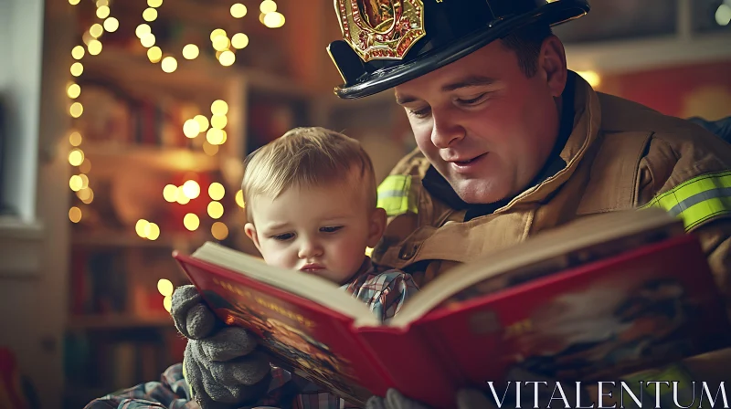 AI ART Firefighter and Child Share Story Time