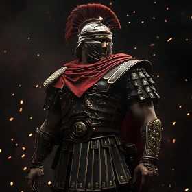 Armored Warrior with Red Plume Helmet