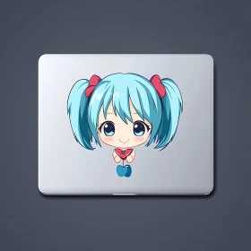 Charming Chibi Anime Character Sticker on Laptop