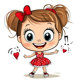 Whimsical Cartoon Girl with Red Dress