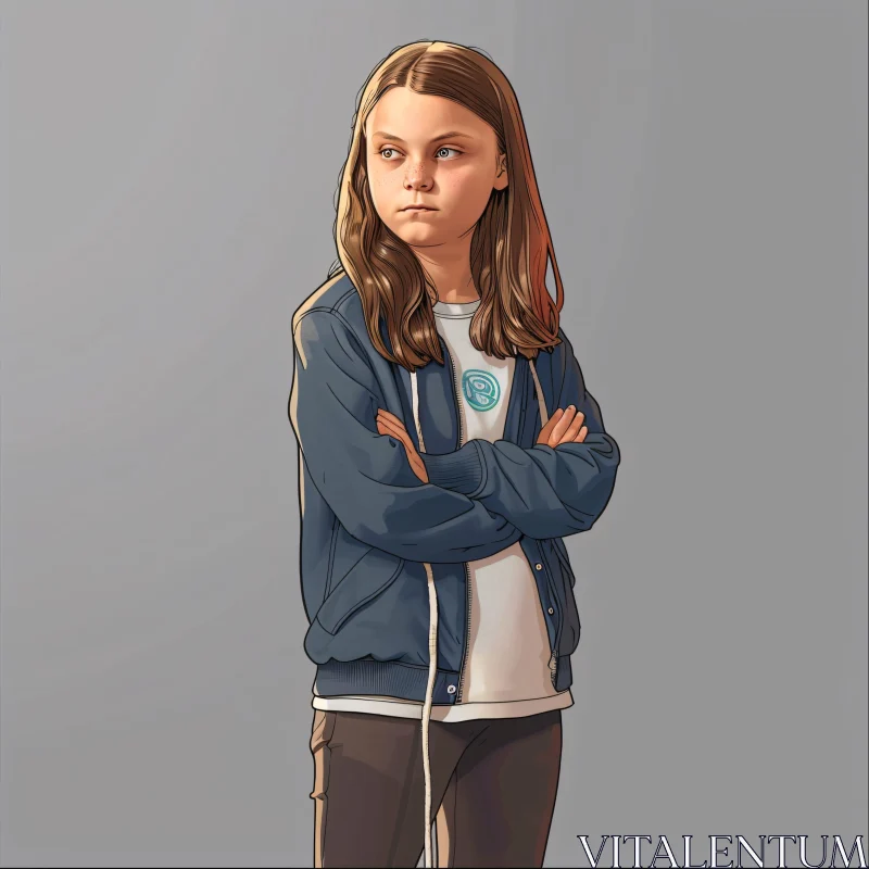 AI ART Greta Thunberg Drawing with Determined Expression