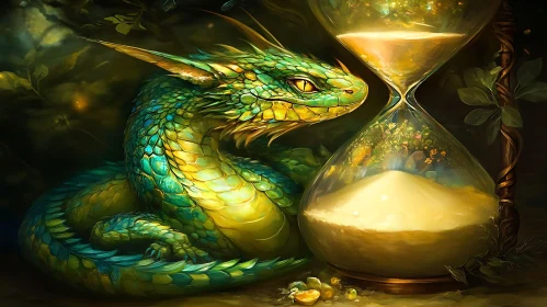 Enchanted Dragon with Golden Hourglass