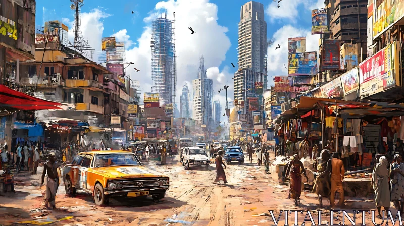 Vibrant City Street Scene AI Image