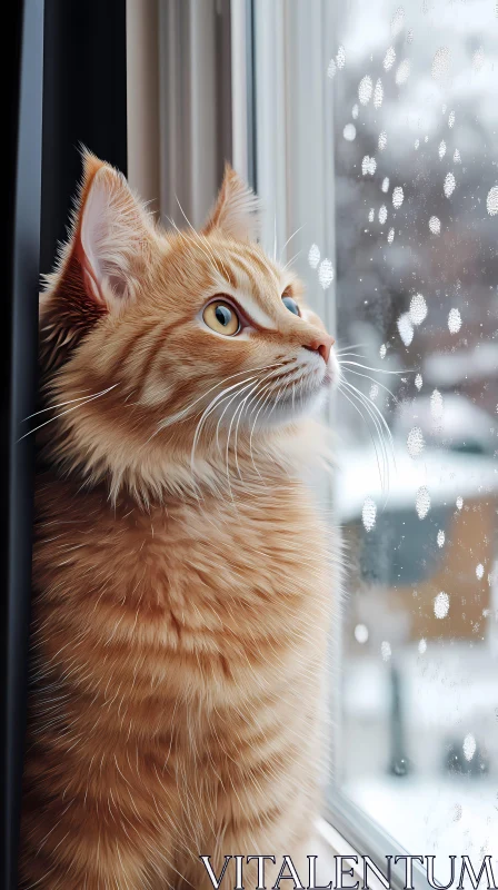 AI ART Winter Cat Window Gaze