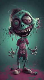 3D Cartoon Zombie Boy with Dark Humor Theme