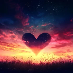 Starry Heart at Sunset over Field