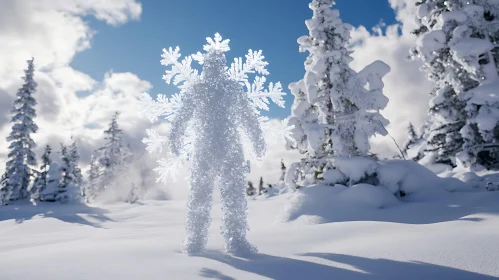 Icy Figure in Snowy Landscape