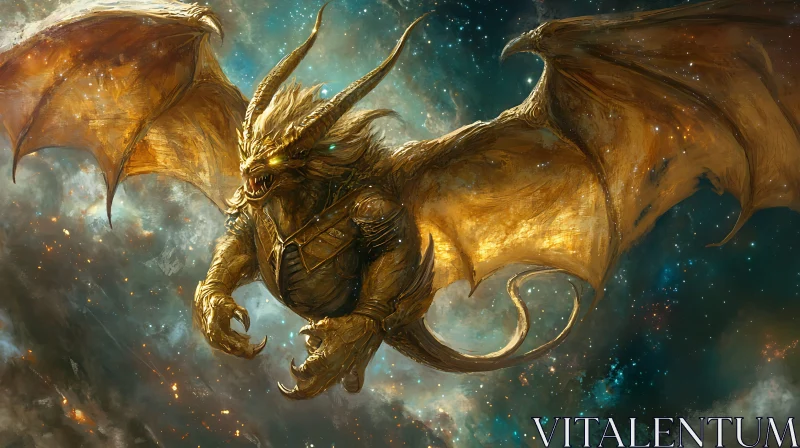 Mythical Golden Dragon Art AI Image