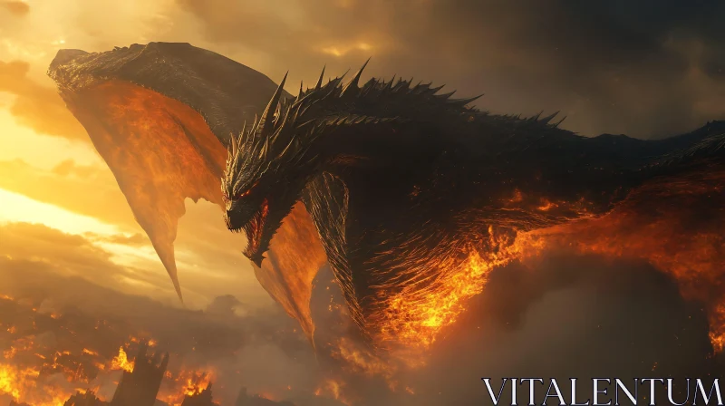 Dragon in Fiery Skies AI Image