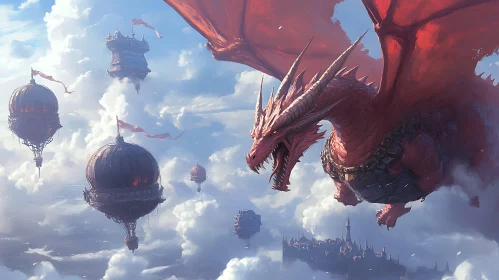 Dragon in the Sky with Steampunk City