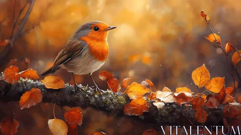 Rustic Autumn Bird in Nature AI Image