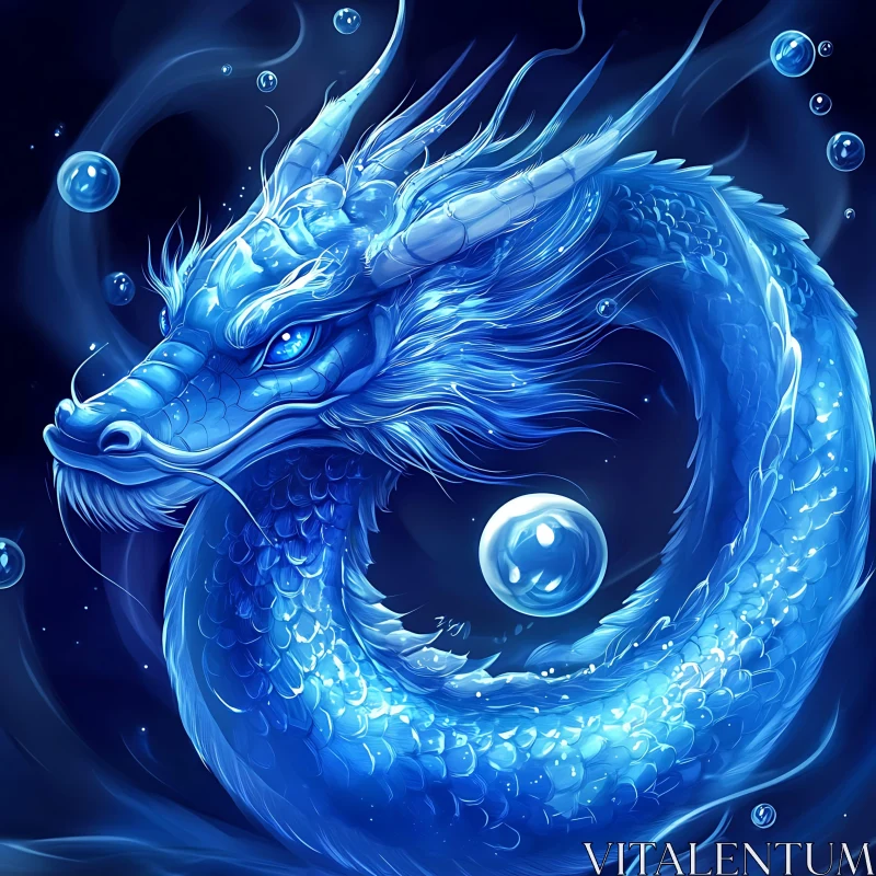 AI ART Azure Dragon with Bubbles