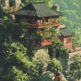 Traditional Building Among Greenery