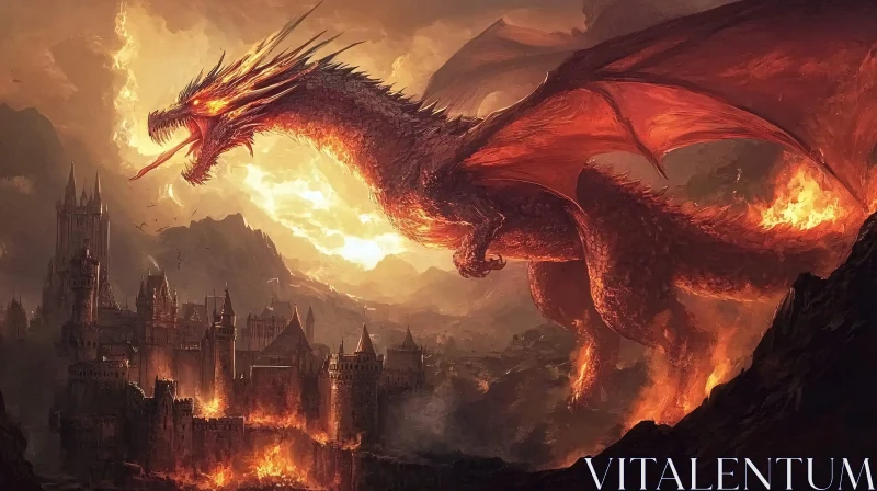 AI ART Fantasy Dragon Above Burning City