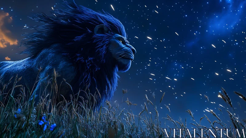 Lion in the Night AI Image