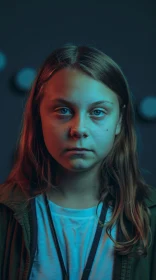 Study of Greta Thunberg's Expression in Close-Up Portrait