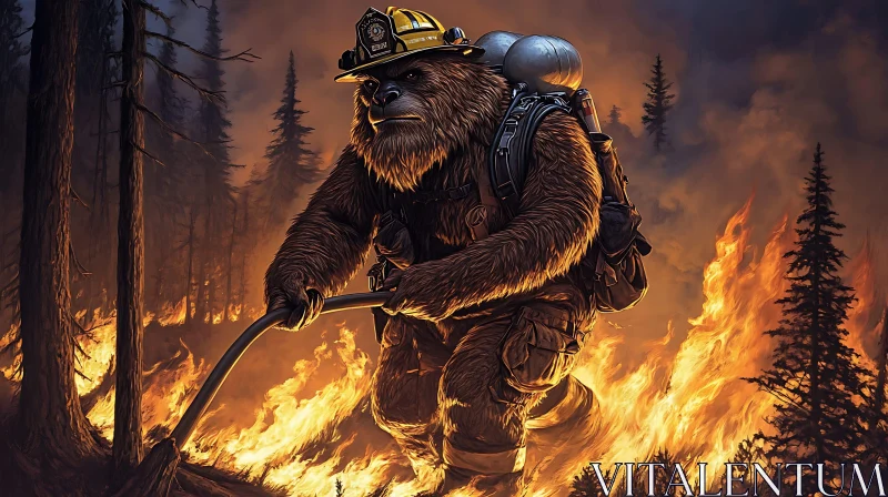 Heroic Bear Fights Wildfire AI Image