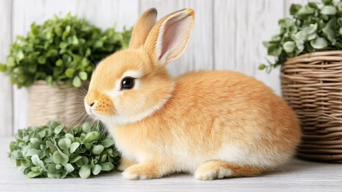Cute Bunny with Green Plants