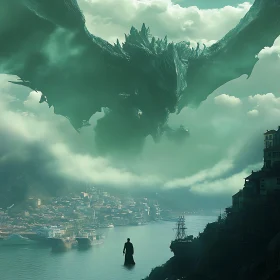 Mystical Dragon Above the City