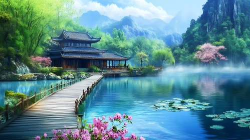 Tranquil Waterside Pagoda Landscape