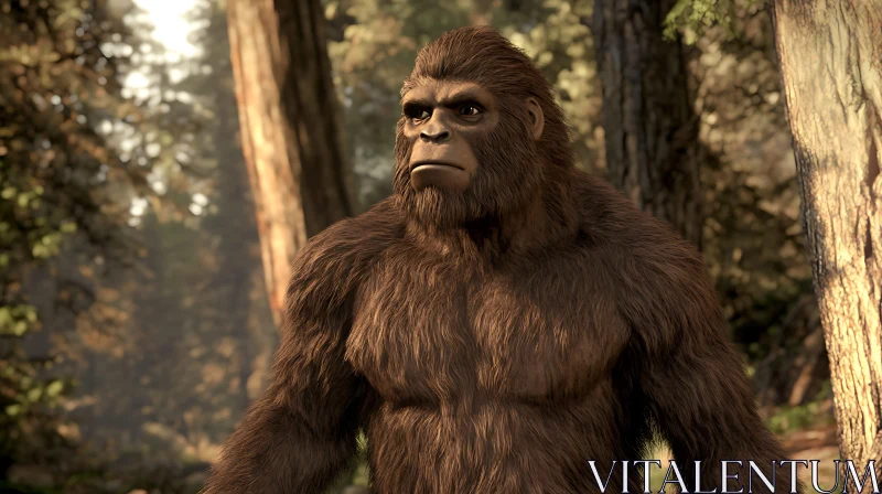 Sasquatch Portrait in Forest AI Image