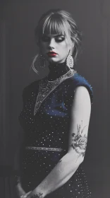 Taylor Swift in Blue Dress with Rose Tattoo