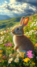 Rabbit Amidst Colorful Spring Flowers