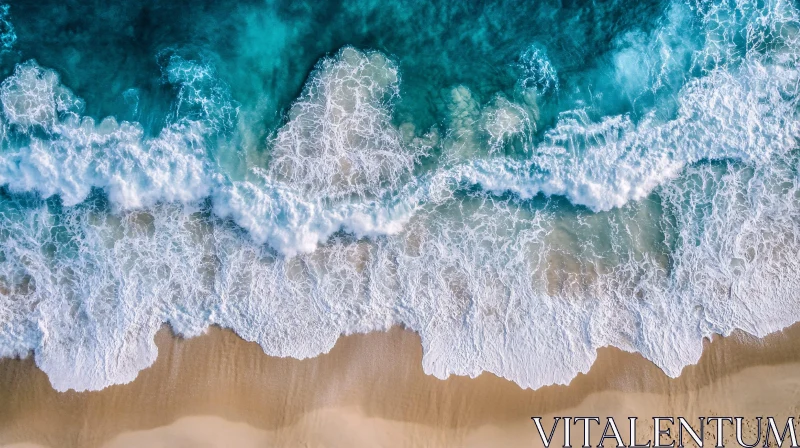 AI ART Top-Down View of Sea Waves Hitting Shoreline