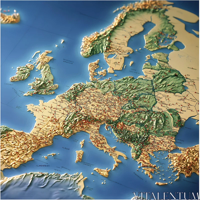 Europe Terrain Map AI Image