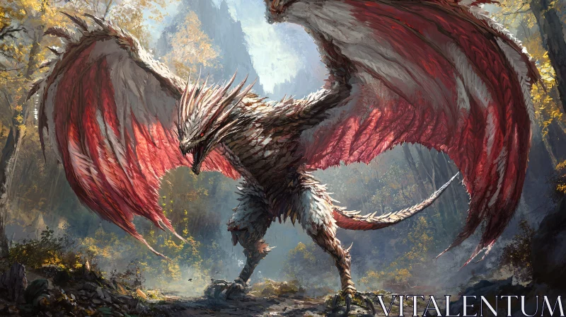 AI ART Winged Dragon in Ethereal Forest