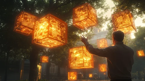 Glowing Cubes in City Park