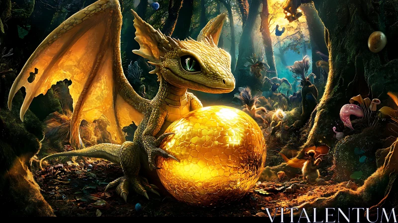 AI ART Dragon's Golden Treasure in Mystical Forest