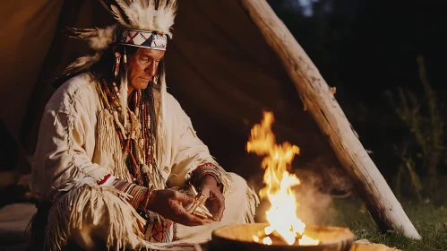 Indigenous Man by Fire